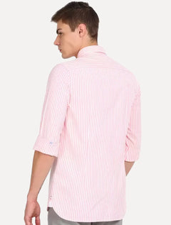 Camisa Tommy Hilfiger Masculina Regular Striped Poplin Rosa Claro