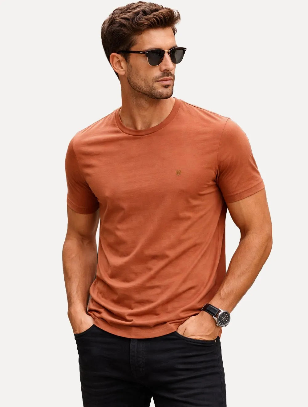 Camiseta Individual Masculina Slim Pima Soft Touch Logo Laranja