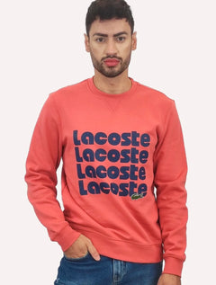 Moletom Lacoste Masculino Crewneck Classic Fit Blue Logo Vermelho