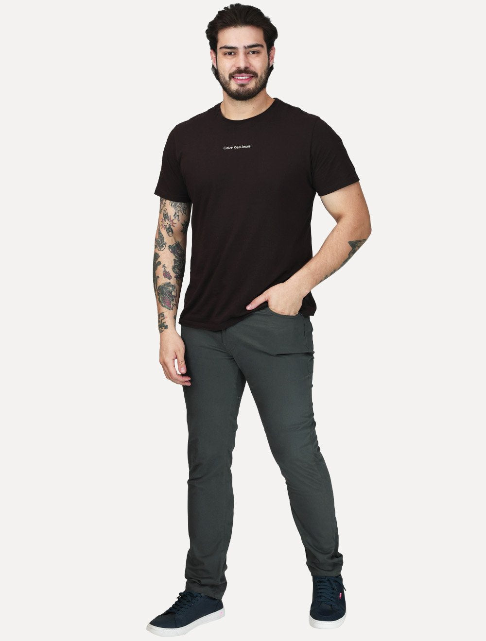 Calça Ellus Masculina Sarja Slim Color Twill Power Chumbo