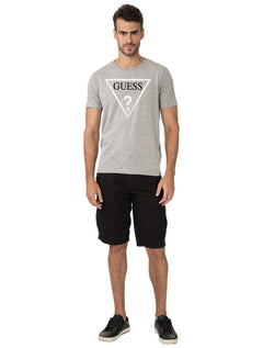 Camiseta Guess Masculina Class Hollow Duo Color Logo Cinza Mescla
