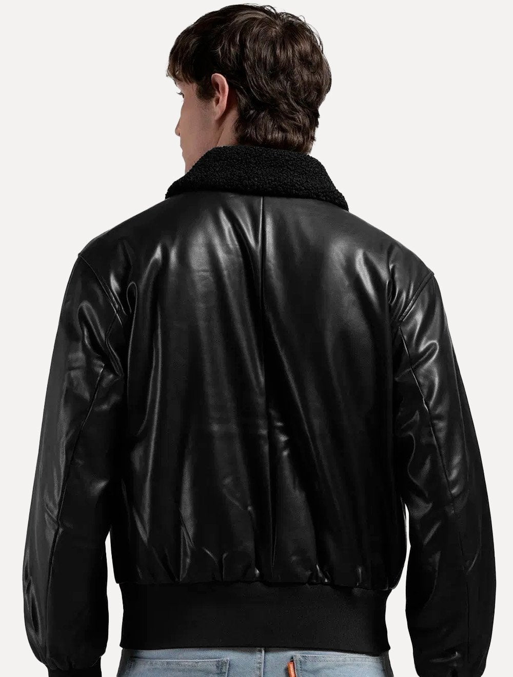 Jaqueta Calvin Klein Jeans Masculina Faux Leather Gola Preta