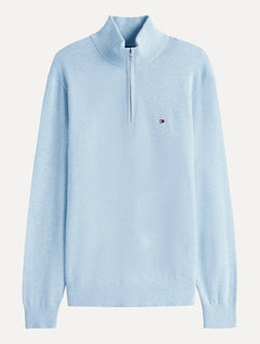 Suéter Tommy Hilfiger Masculino Essential Cotton Half Zip Mock Azul Claro