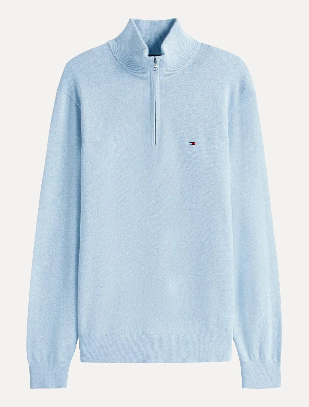 Suéter Tommy Hilfiger Masculino Essential Cotton Half Zip Mock Azul Claro