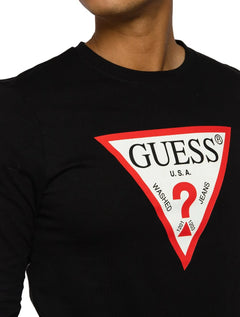 Camiseta Guess Masculina Manga Longa Logo Print Preta