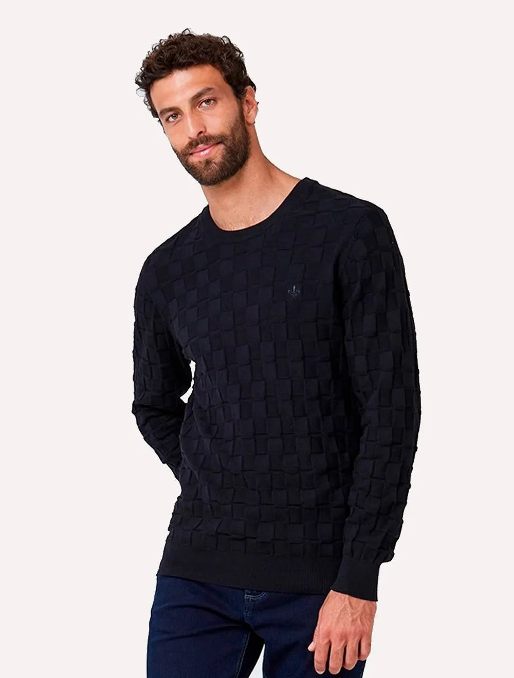 Tricot Dudalina Masculino Textura Quadrile Preto