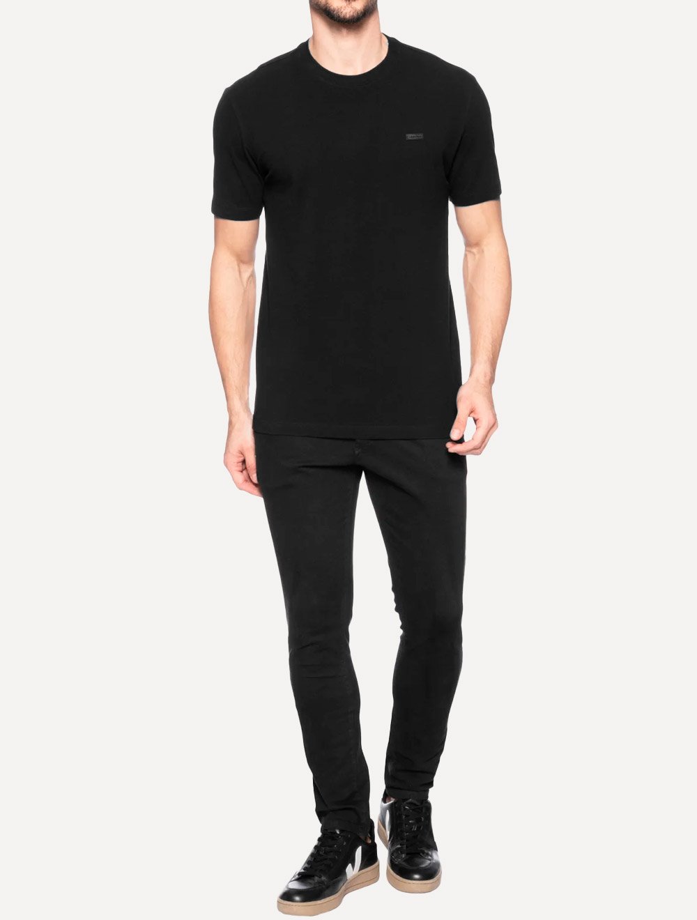 Camiseta Calvin Klein Masculina Piquet Rubber Patch Mono Logo Preta