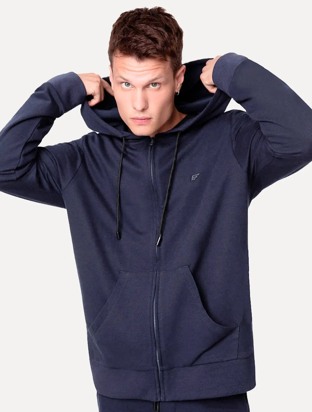 Moletom Ellus Masculino Hoodie Full Zip Logo Azul Marinho