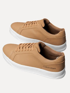 Tênis Calvin Klein Masculino Couro Casual Confort Logo Marrom