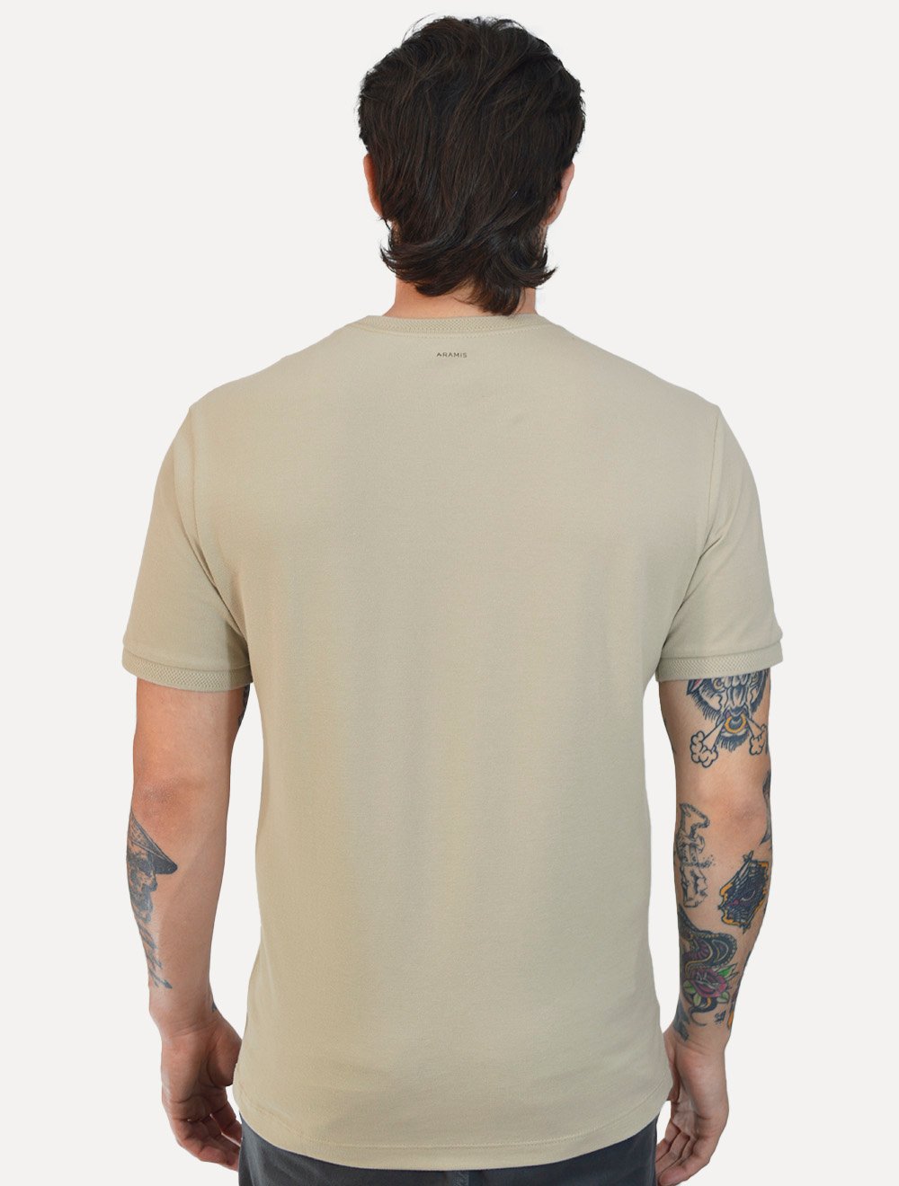 Camiseta Aramis Masculina Piquet Gola Retilinea Textura Cáqui Claro