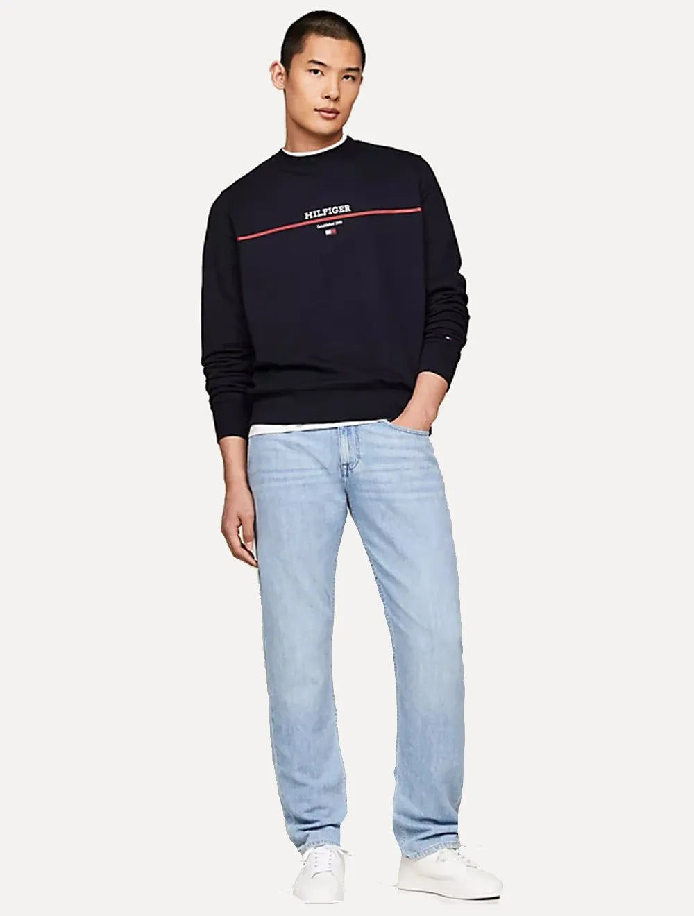 Moletom Tommy Hilfiger Masculino Stripe Terry 1985 Azul Marinho