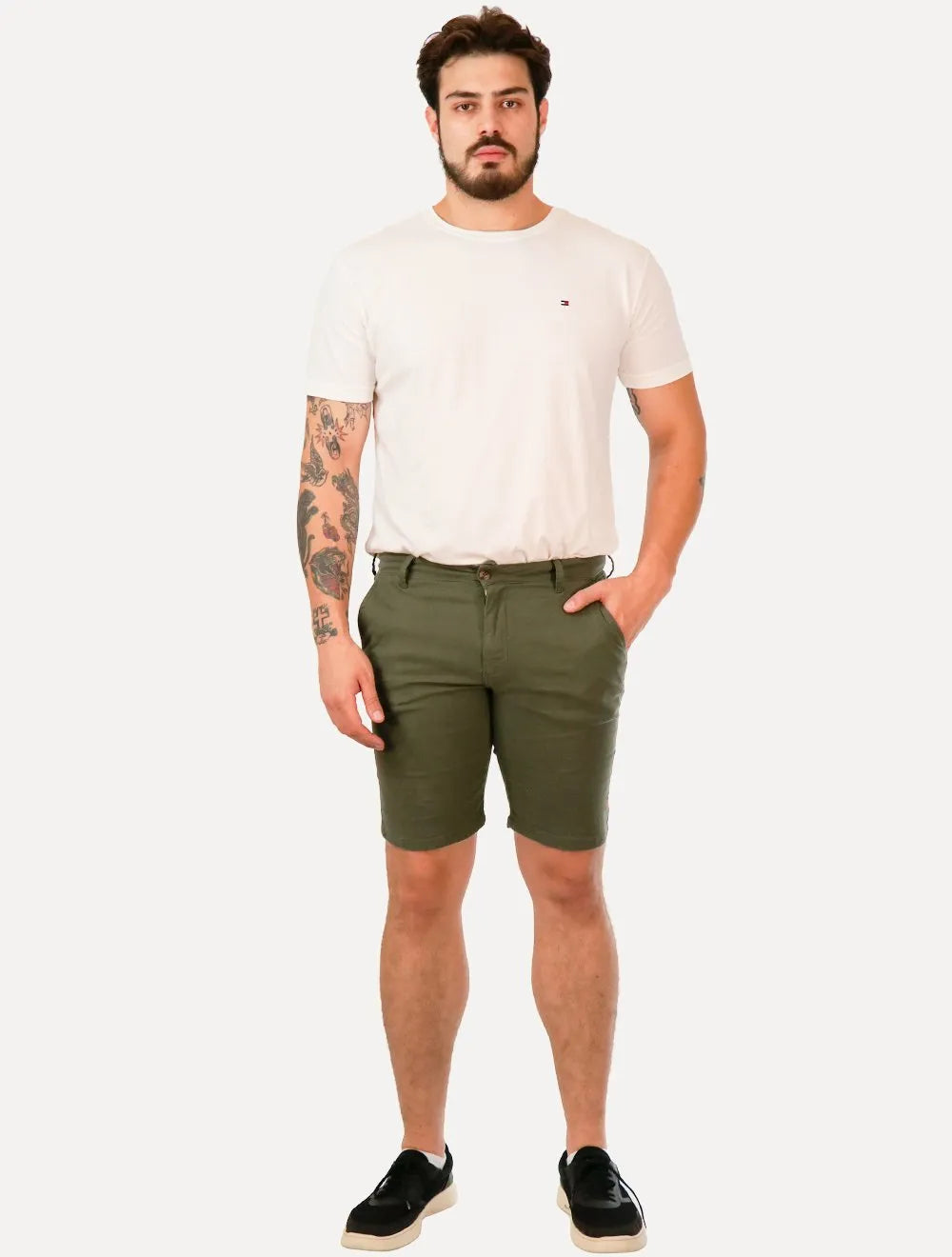 Bermuda Ralph Lauren Masculino Linho Red Icon Verde Militar