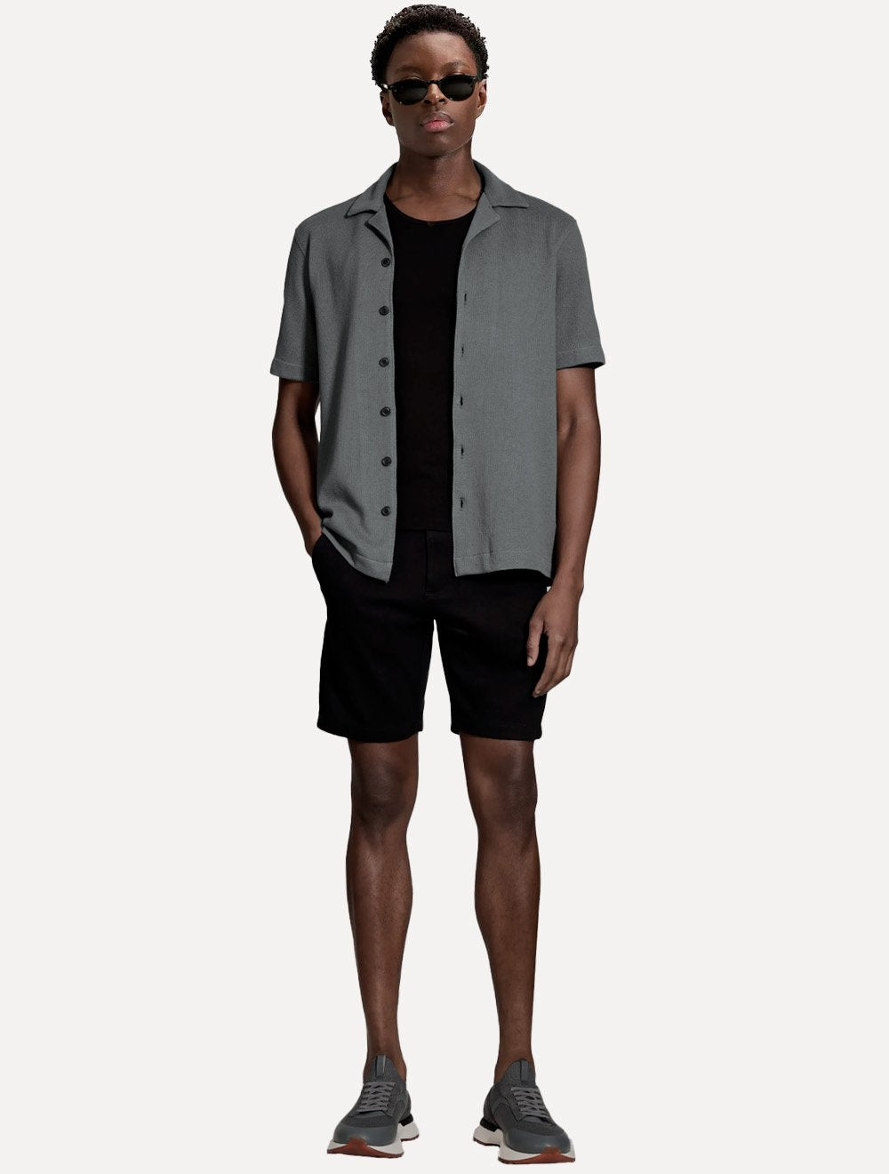 Camisa Aramis Masculina Manga Curta Piquet Bowling Tricot Cinza