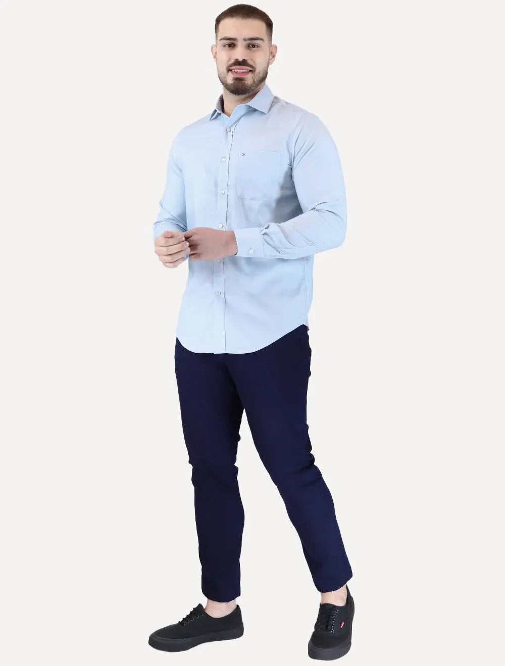 Camisa Tommy Hilfiger Masculina Regular TH Flex Textured Pocket Stretch Azul