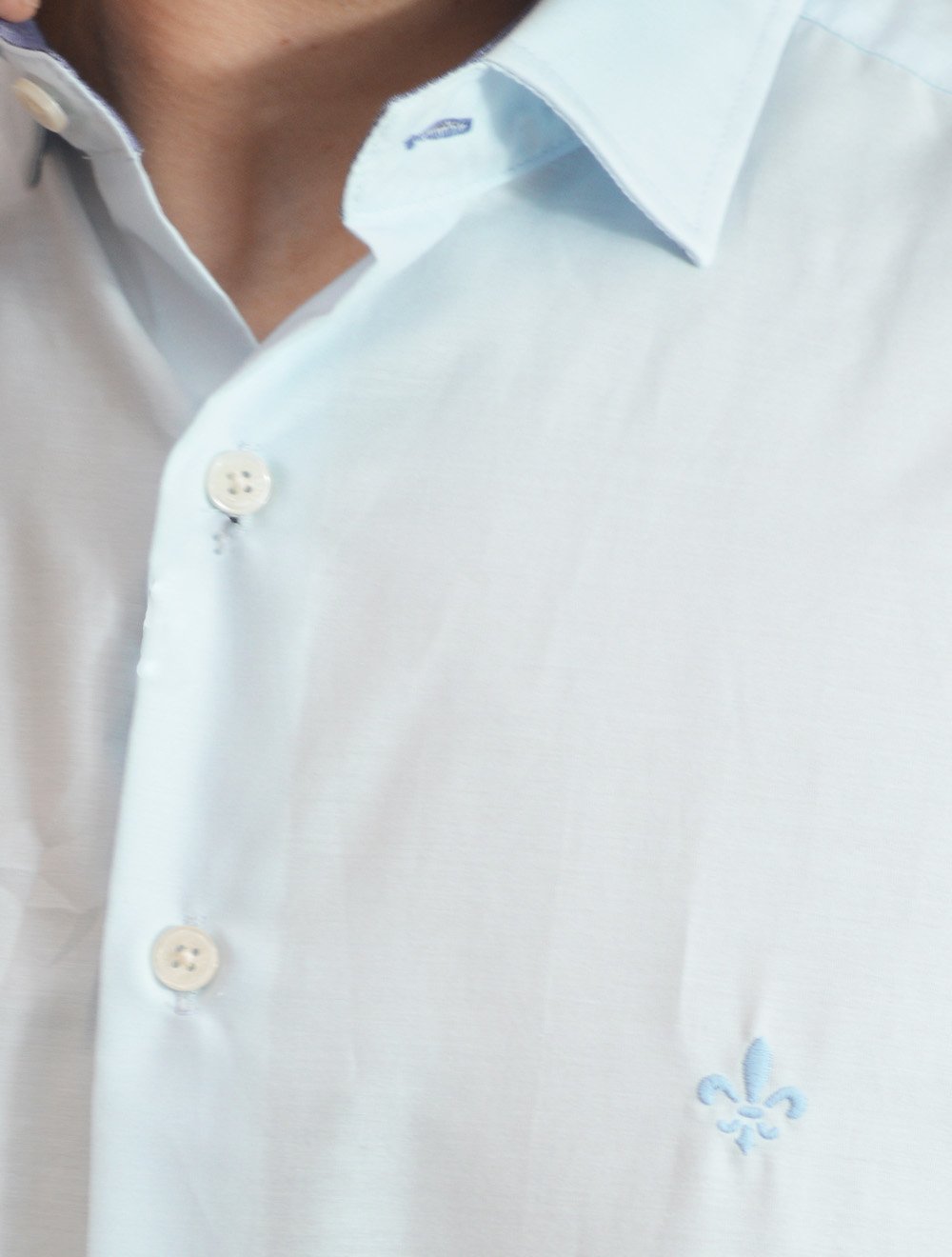 Camisa Dudalina Masculina Manga Curta Comfort Superfine Cotton Mono Logo Lisa Azul Claro