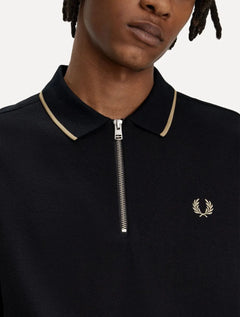 Polo Fred Perry Masculina Crepe Pique Zip Neck Preta