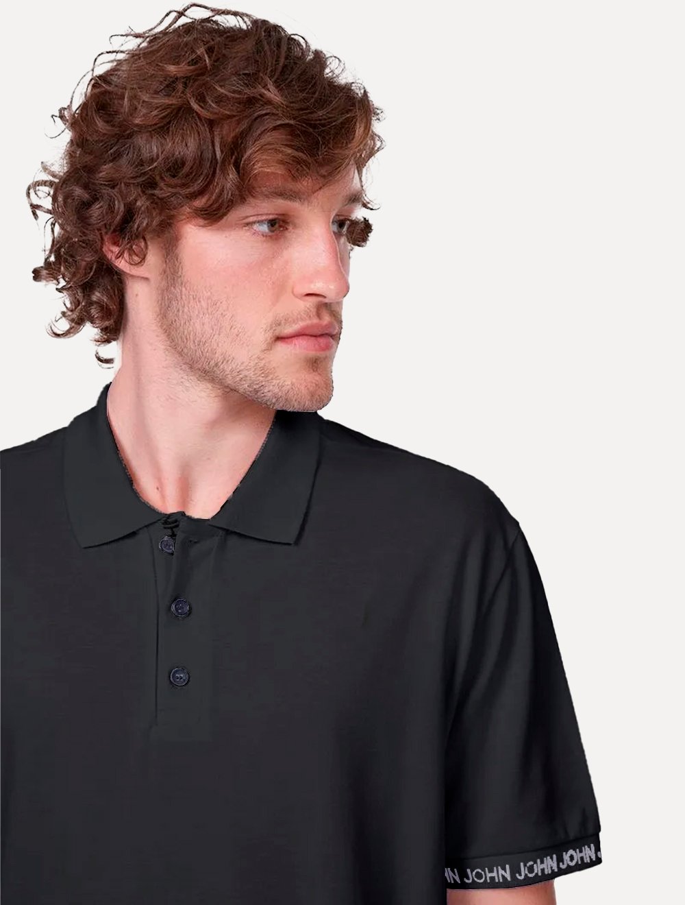 Polo John John Masculina Piquet Relaxed Sky Preta