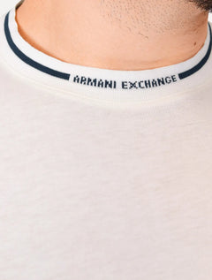 Camiseta Armani Exchange Masculina Regular Fit  Marca Gola Off-White