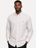 Camisa Dudalina Masculina Comfort Superfine Cotton Oxford Listrada Branca