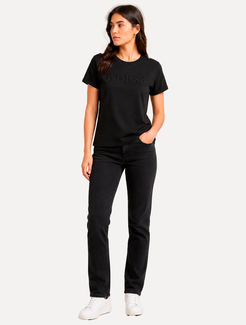 Camiseta Guess Feminina Los Angeles Embroidery Logo Preta