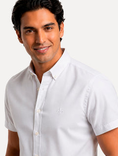 Camisa Dudalina Masculina Manga Curta Slim Superfine Cotton Tricoline Lisa Branca