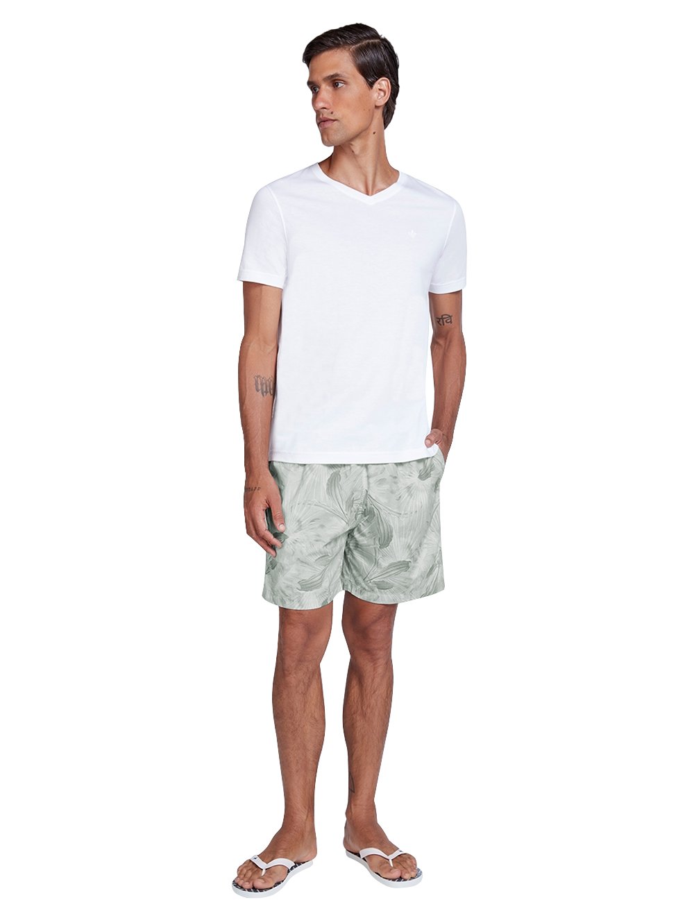 Short Dudalina Masculino D'Água Floral Cinza Claro