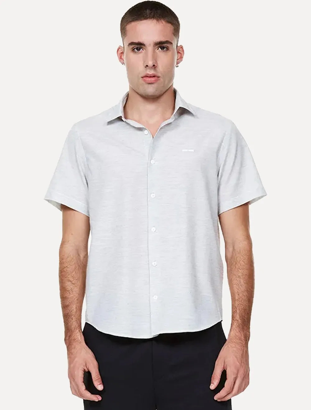 Camisa John John Masculina Manga Curta Stripes Noise Preto Branca