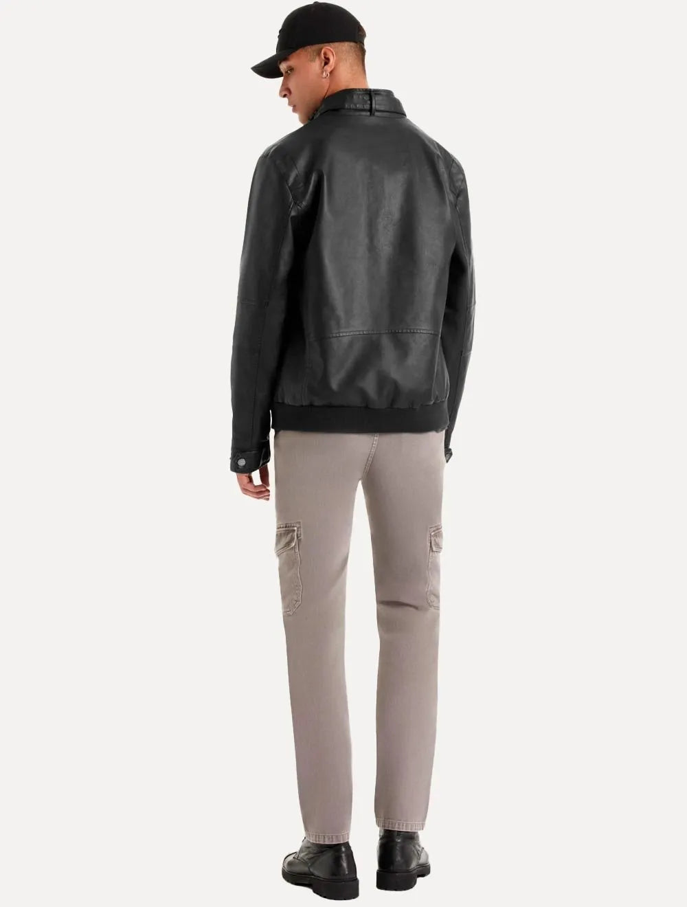 Jaqueta Ellus Masculina Vegan Leather Bomber Hoodie Preta