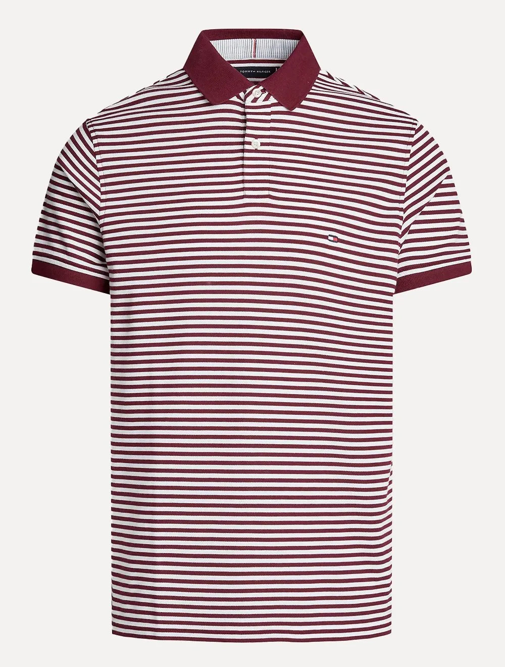 Polo Tommy Hilfiger Masculina Regular Piquet 1985 Striped Bordô