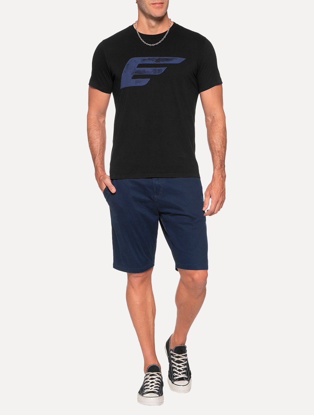 Camiseta Ellus Masculina Cotton Fine Blue Maxi Logo Classic Preta