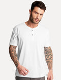 Camiseta King & Joe Masculina Botão Pima Touch Henley Branca