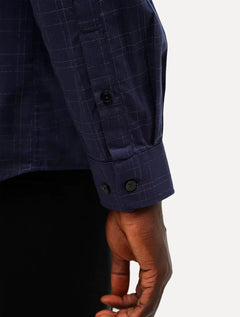 Camisa Dudalina Masculina Comfort Fit Xadrez Maq Grid Azul Marinho