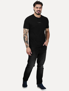 Camiseta Calvin Klein Jeans Masculina Logo Leather Center Preta