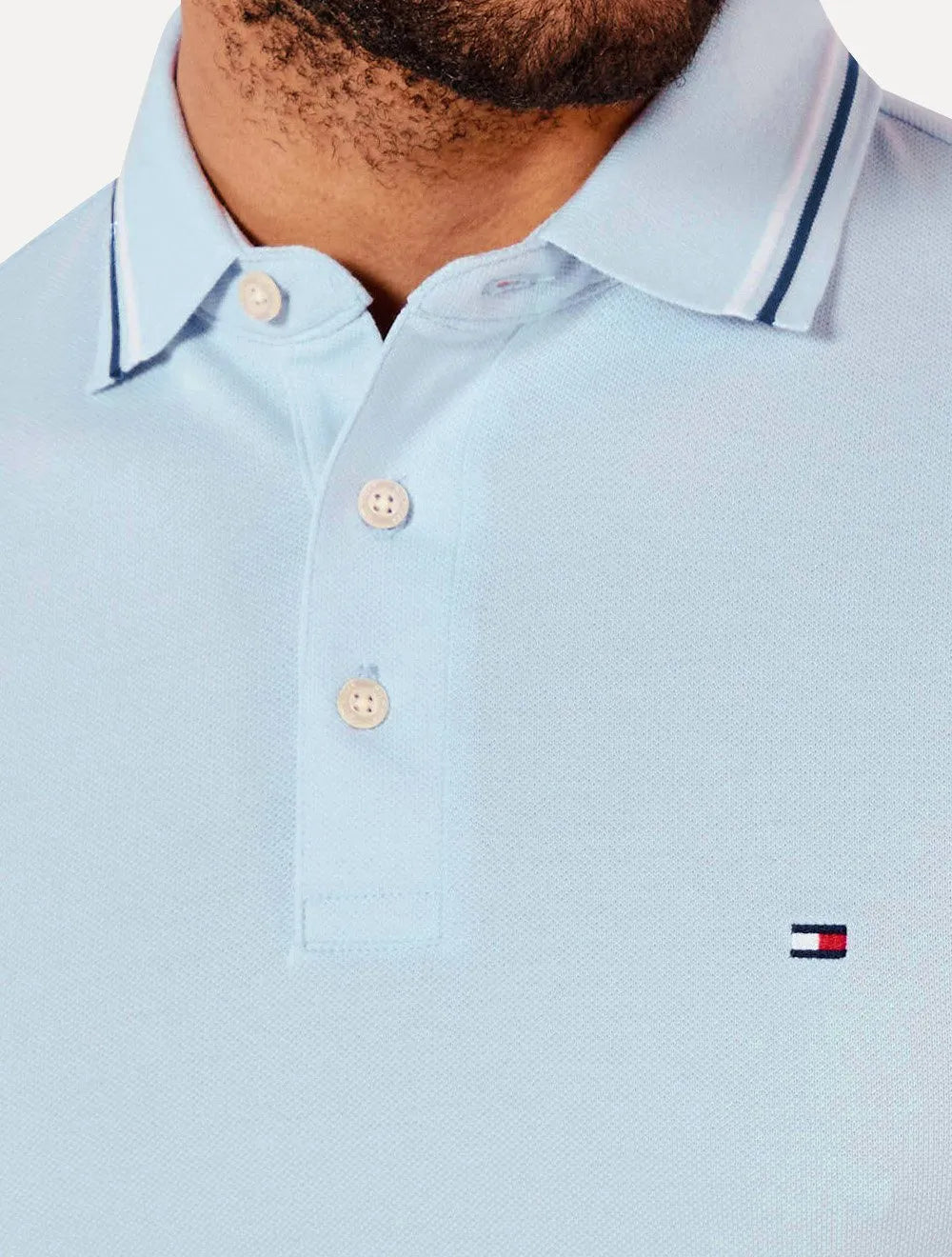 Polo Tommy Hilfiger Masculina Malha Liquid Cotton Seasonal Azul Claro