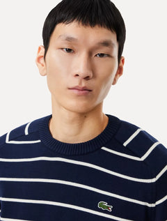 Suéter Lacoste Masculino Classic Fit Gola Redonda Listrado Azul Marinho