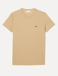 Camiseta Lacoste Masculina Classic Pima Cotton Logo Cáqui Médio