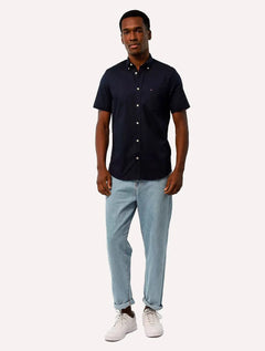 Camisa Tommy Hilfiger Masculina Manga Curta Regular Core Oxford Azul Marinho