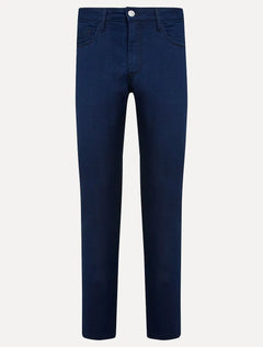 Calça Dudalina Jeans Slim Classica 5 Pockets Costura Escura Azul Escuro
