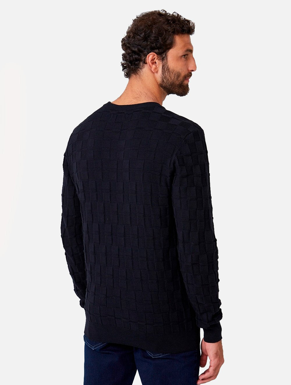 Tricot Dudalina Masculino Textura Quadrile Preto