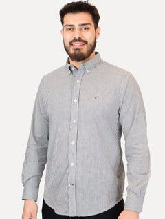 Camisa Tommy Hilfiger Masculina Regular Striped Poplin Preta