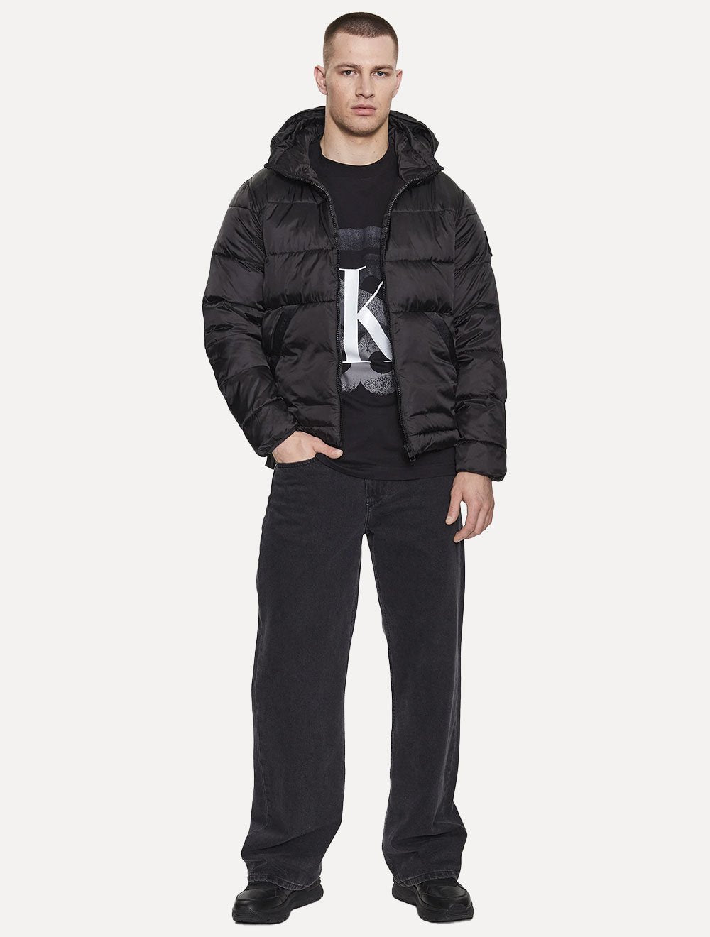 Jaqueta Calvin Klein Jeans Masculina Padded Hoodie Preta