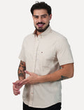 Camisa Tommy Hilfiger Masculina Manga Curta Pocket Gingham Cáqui