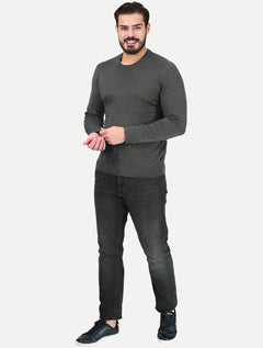 Suéter Calvin Klein Jeans Masculino Tricot Gola Careca Liso Chumbo