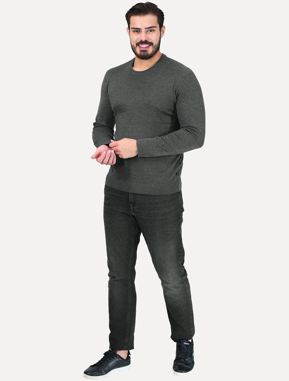 Suéter Calvin Klein Jeans Masculino Tricot Gola Careca Liso Chumbo