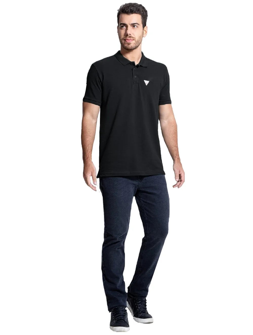 Polo Guess Masculina Piquet Tag Logo Preta