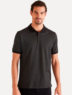 Polo Reserva Masculina Regular Piquet Friso Rajado Preto Mescla