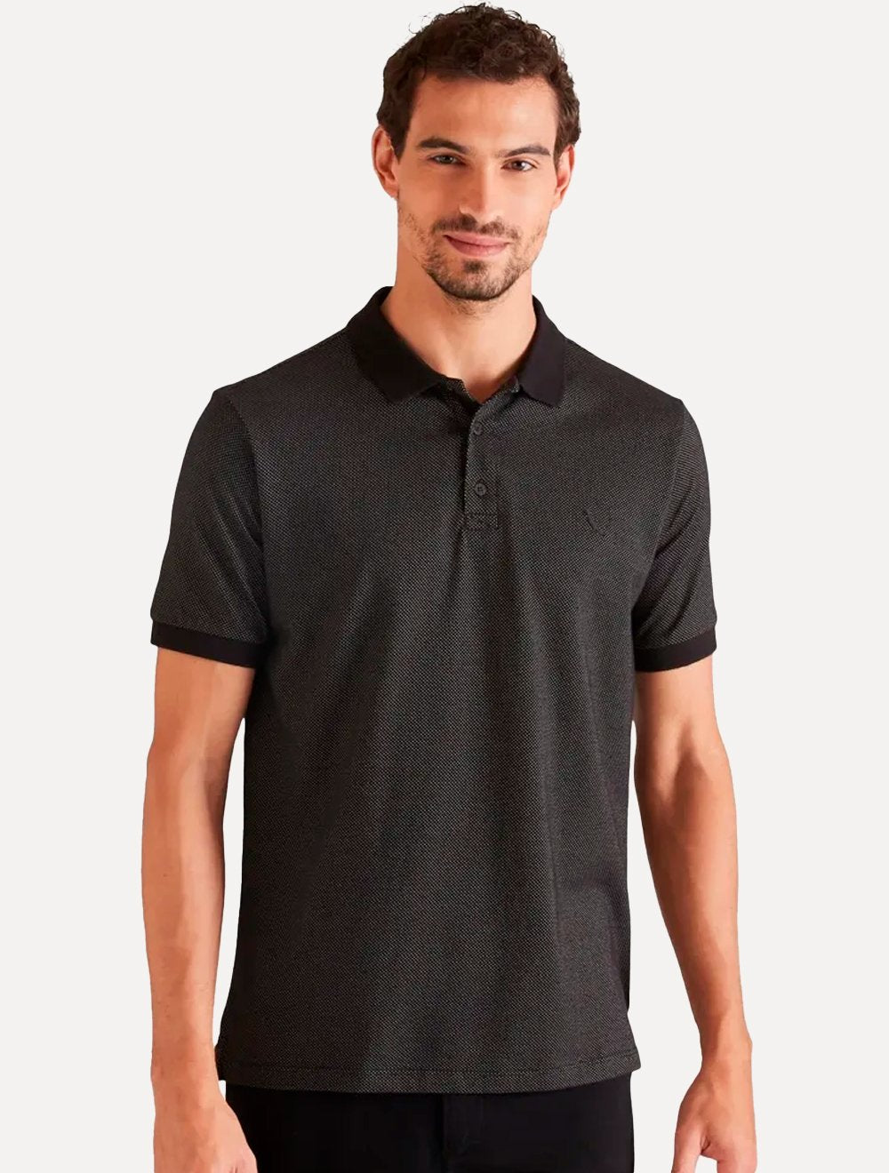 Polo Reserva Masculina Regular Piquet Friso Rajado Preto Mescla