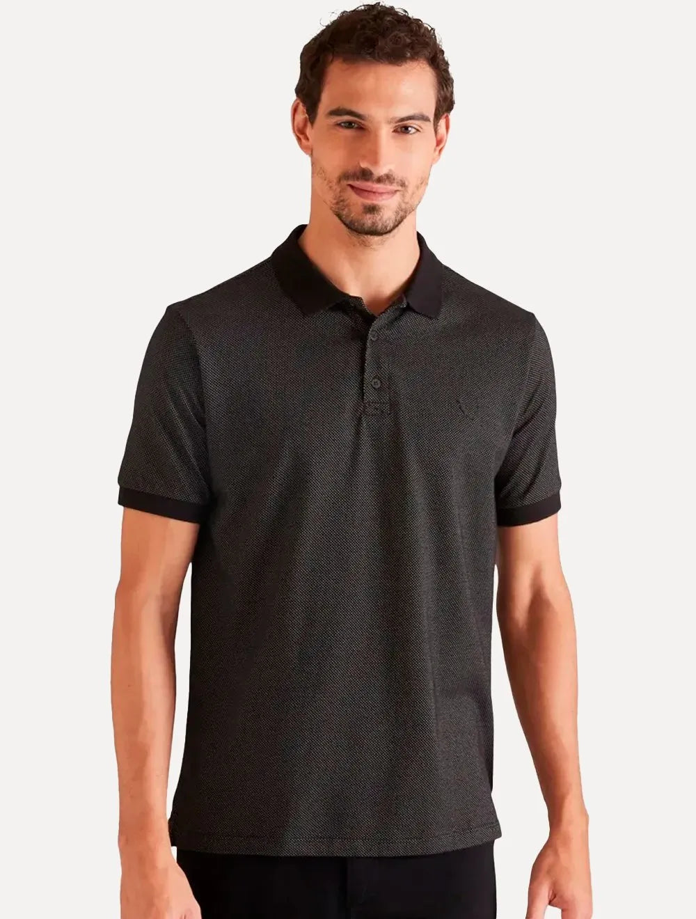 Polo Reserva Masculina Regular Piquet Friso Rajado Preto Mescla