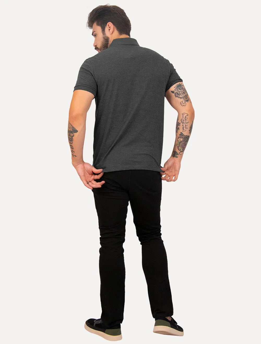 Polo Aramis Masculina Basic Piquet Mono Grafite Mescla
