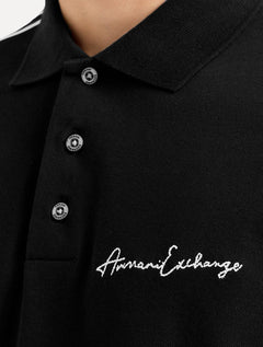 Polo Armani Exchange Masculina Regular Fit Logo Signature Preta